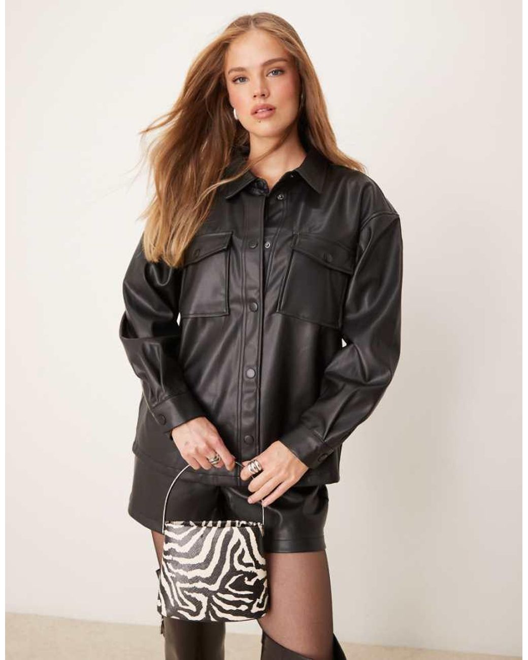 Jdy Gray Faux Leather Shirt Co-Ord