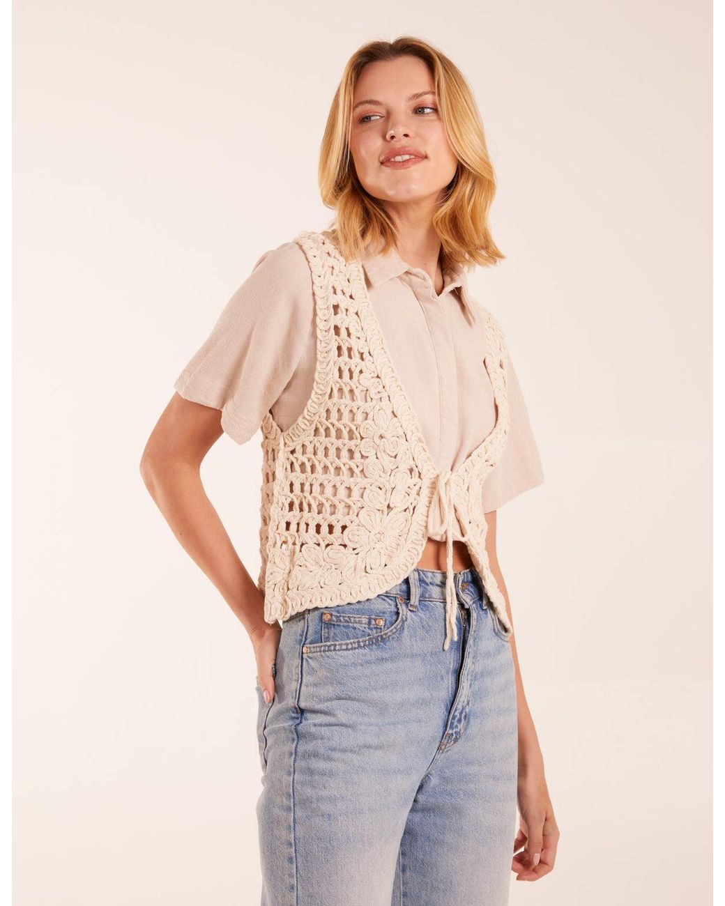 Blue Vanilla Multicolor Crochet Sleeveless Cardigan