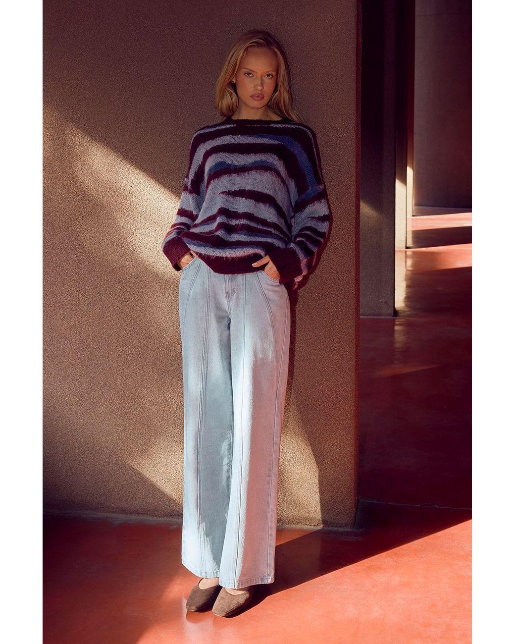 Boohoo Brushed Knit Abstract Print Oversized Knitted Jumper in Red