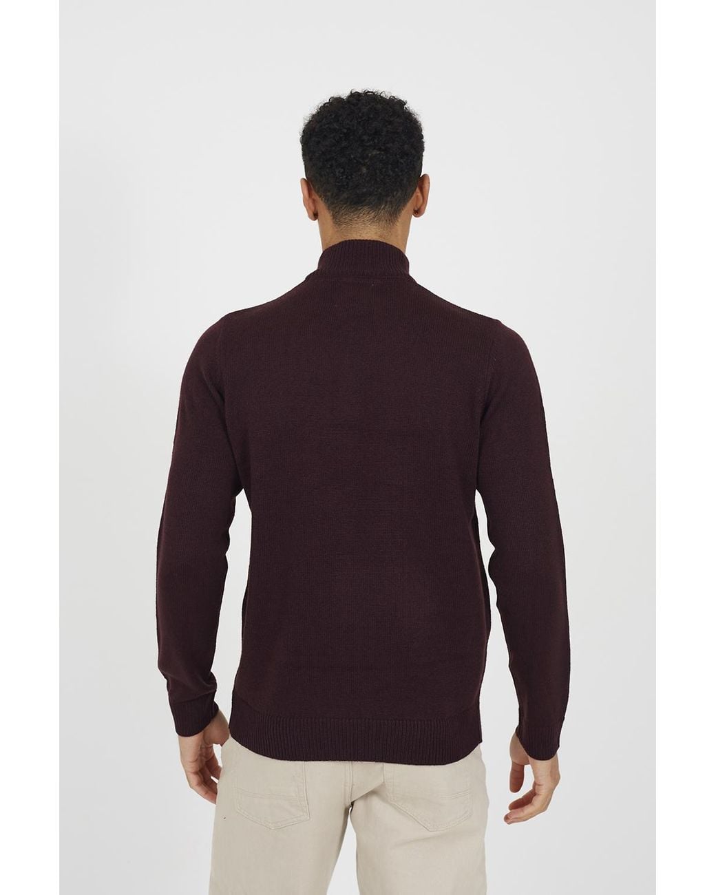 Brave Soul Blue Quarter Zip Funnel Neck Sweater for men