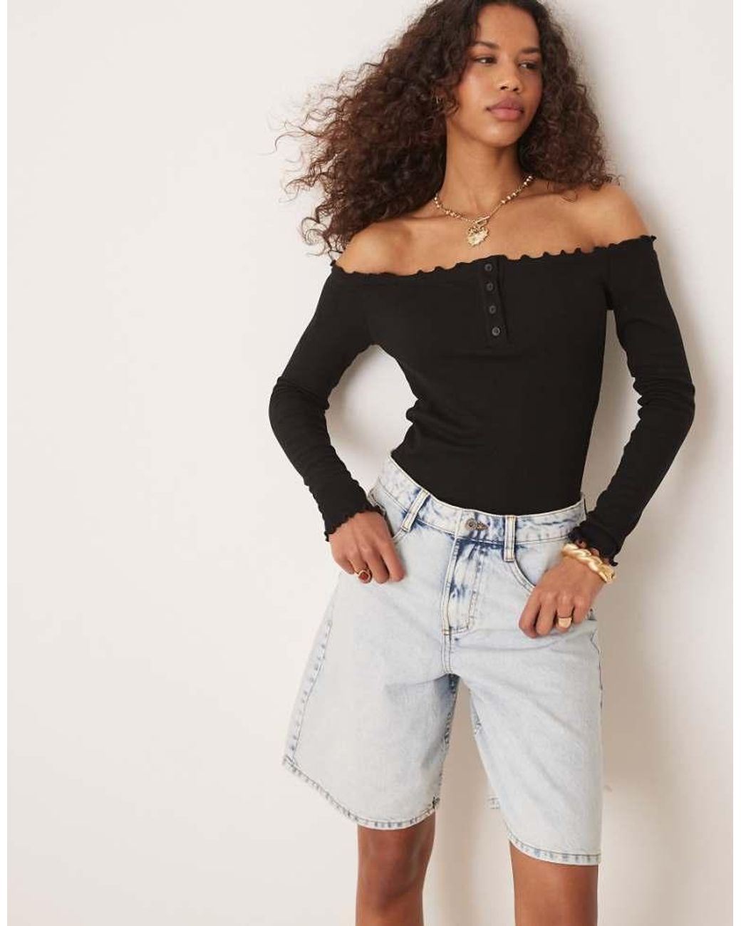 Aware Black Ribbed Lettuce Edge Bodysuit