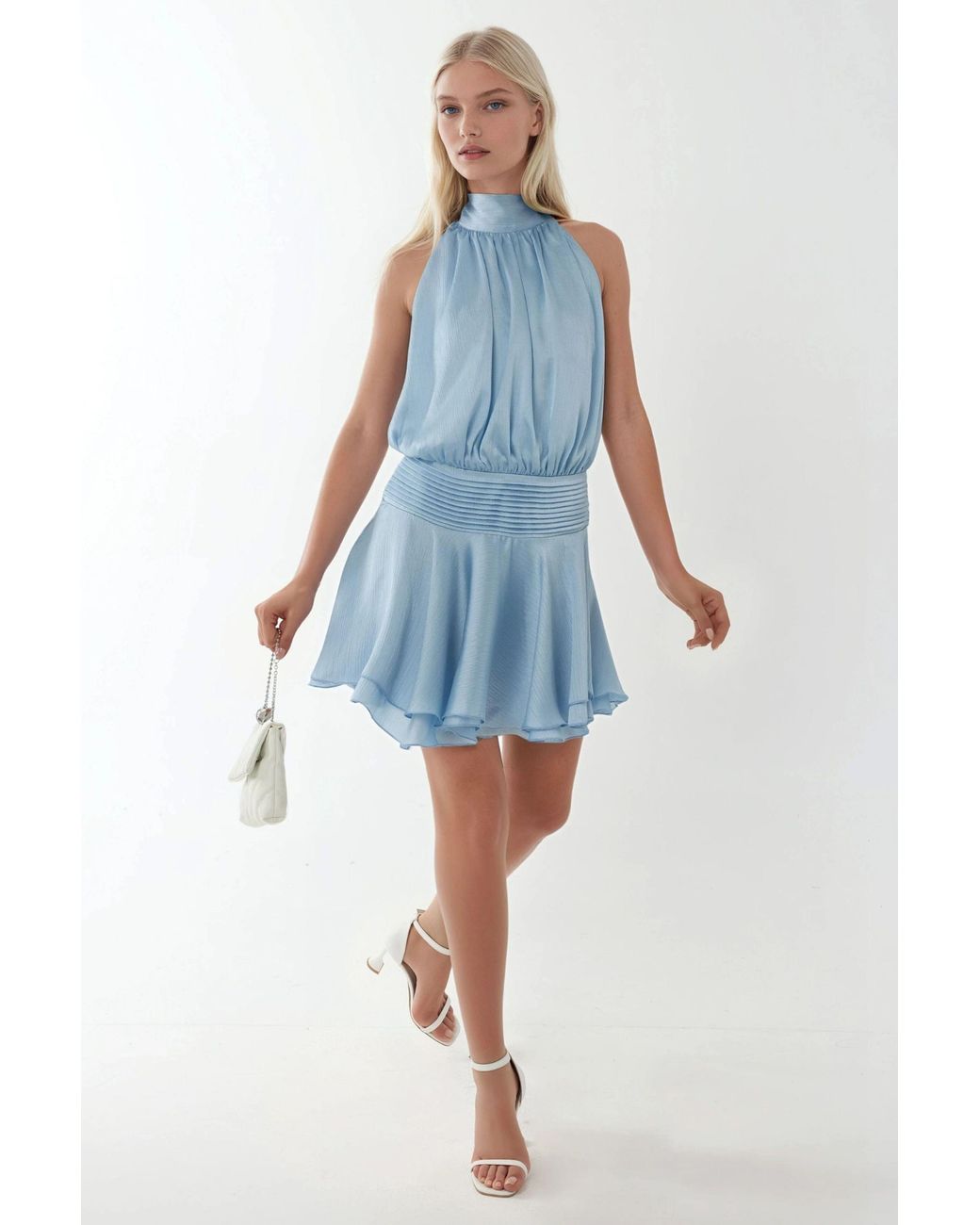 Hiccup Blue Textured Turtleneck Mini Dress