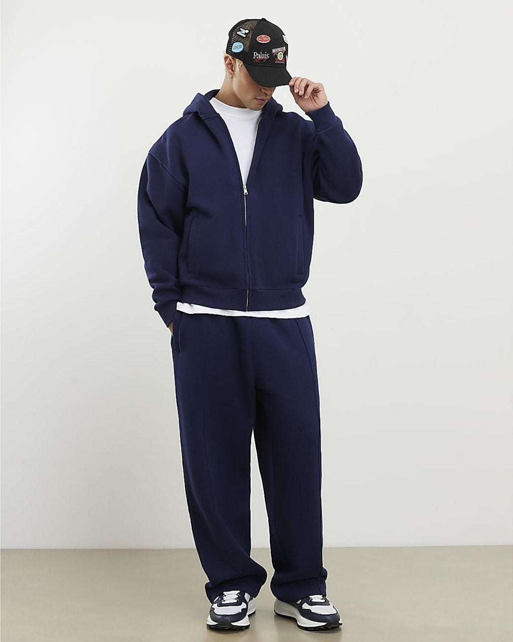 River Island Blue Hoodie Oversized Fit Zip Through Cotton for men