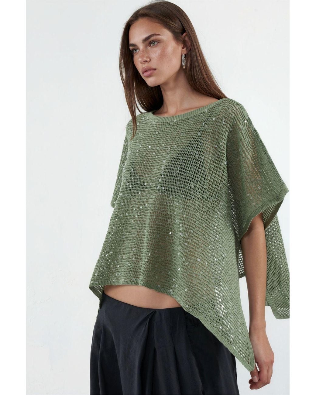 Hiccup Green Sequin Embellished Knit Sweater