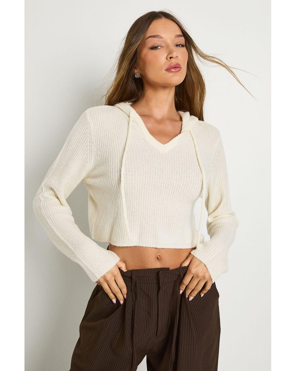 Boohoo Natural Hooded Knit Jumper