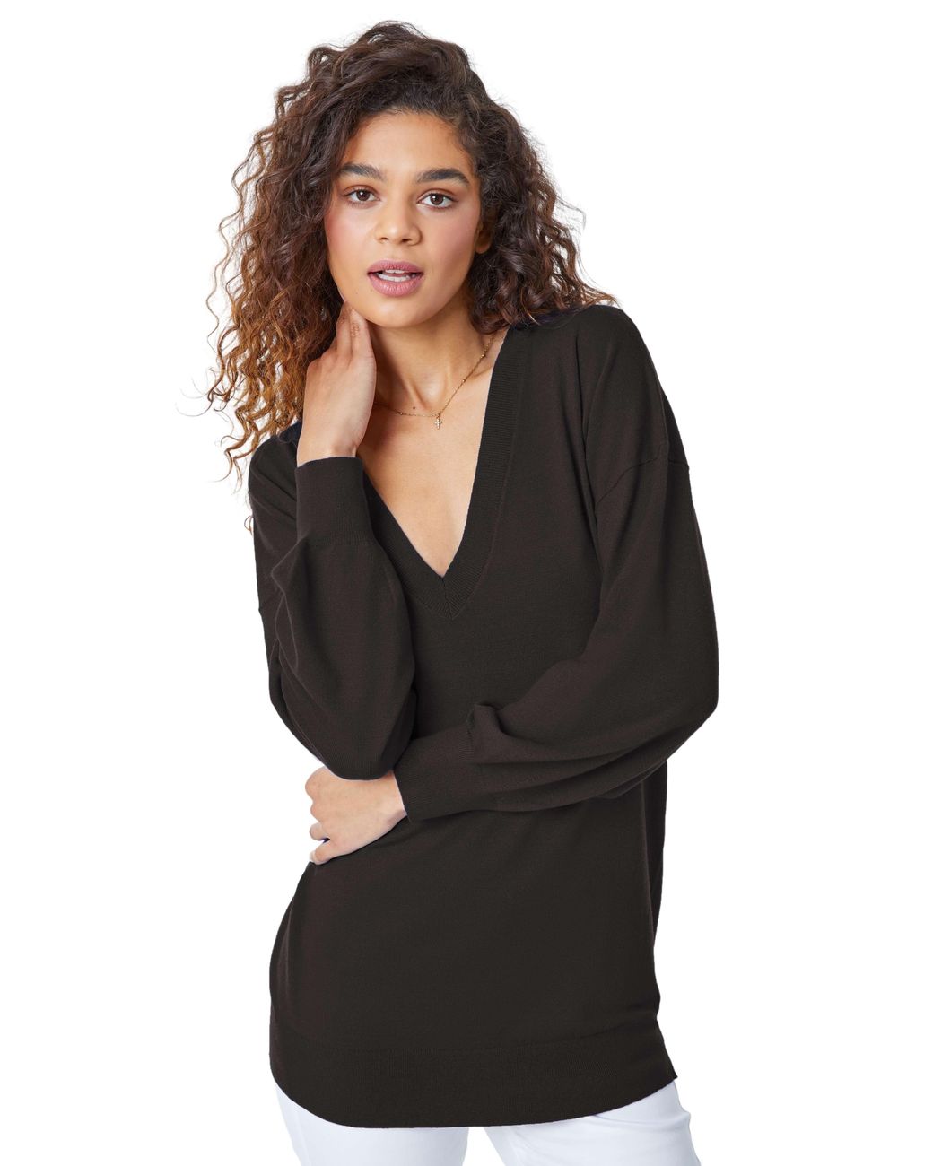 Roman Black Plain V-Neck Stretch Jumper