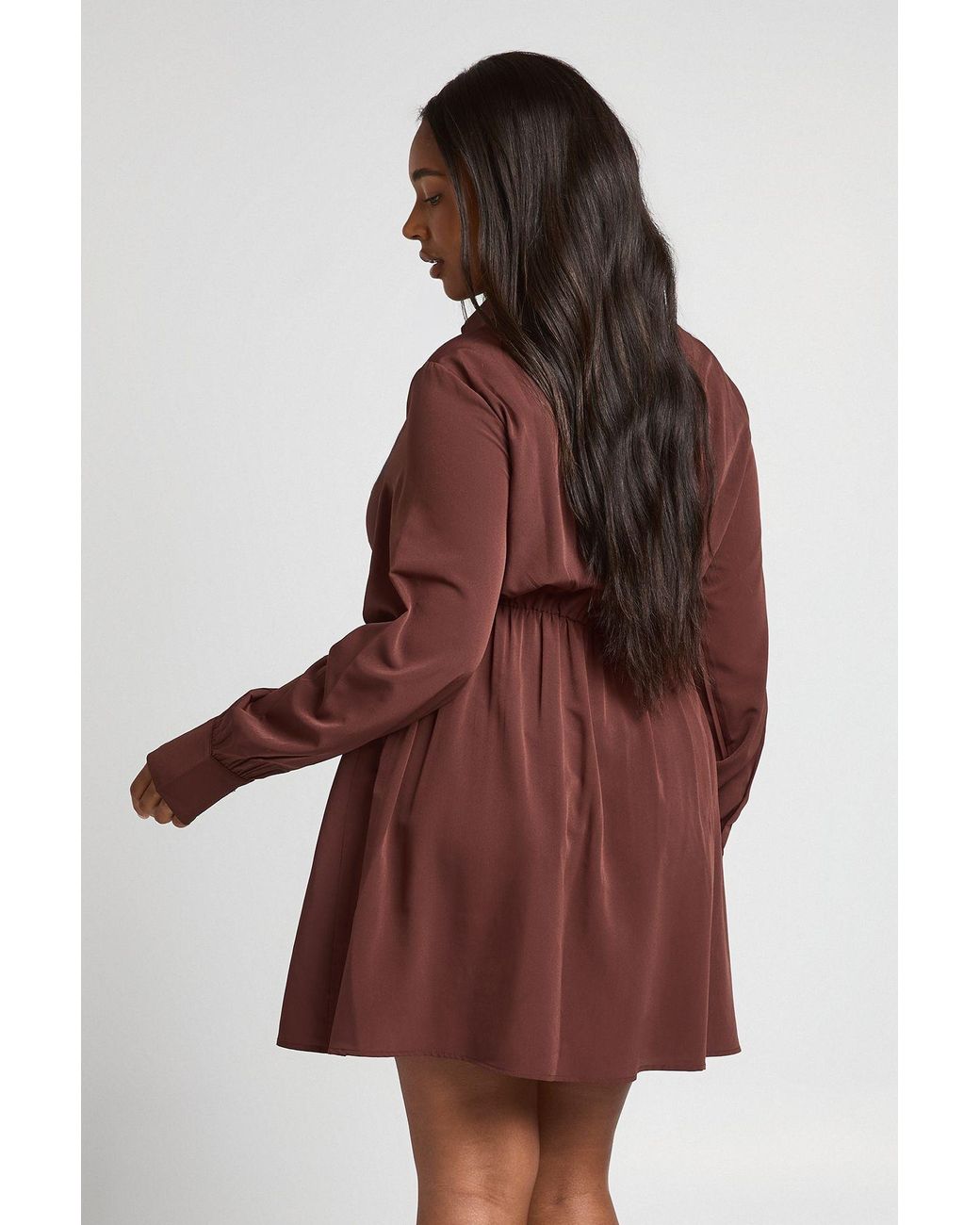 Boohoo Brown Plus Wrap Front Shirt Dress