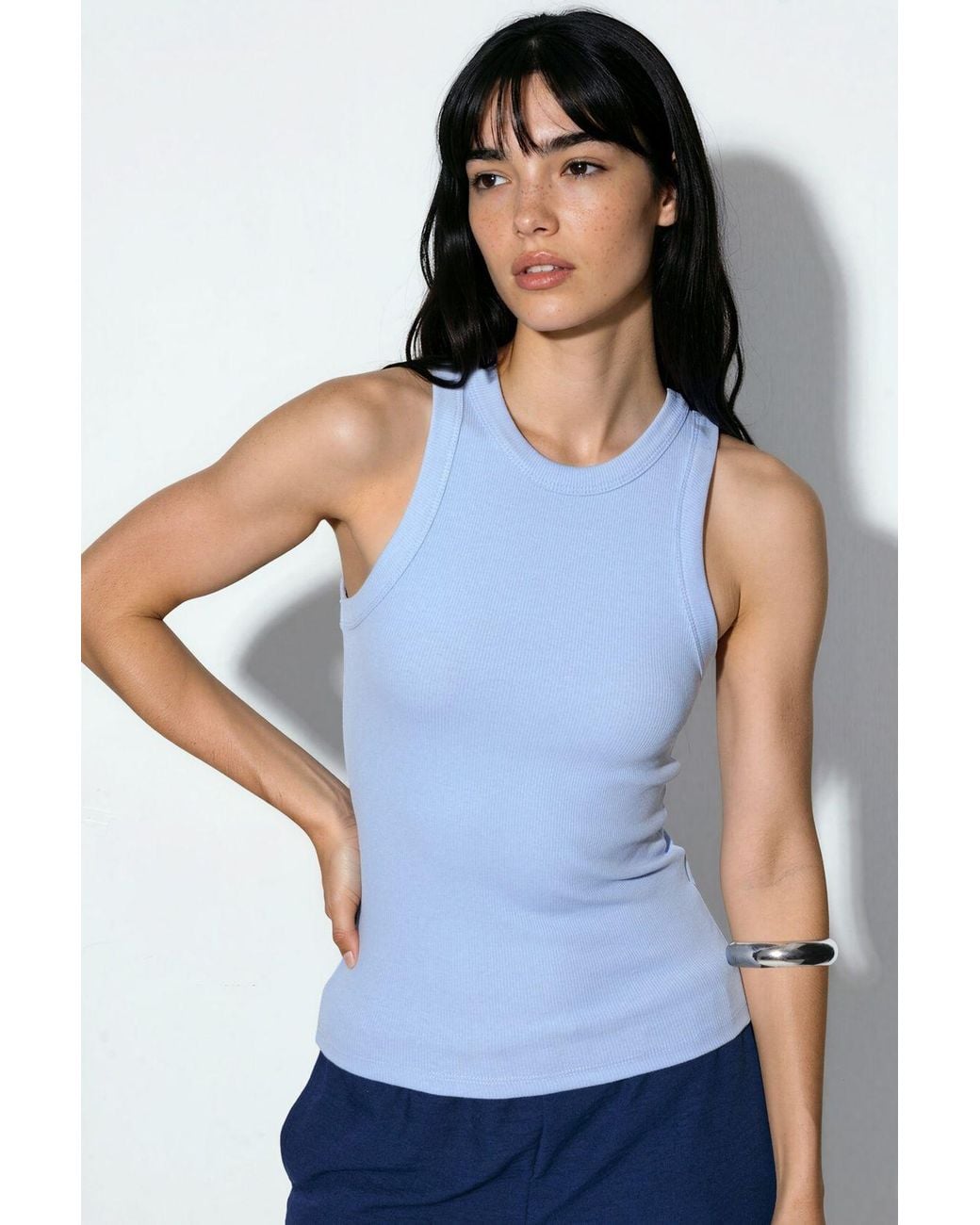 Busem Blue Ribbed Cotton-Blend Tank Top