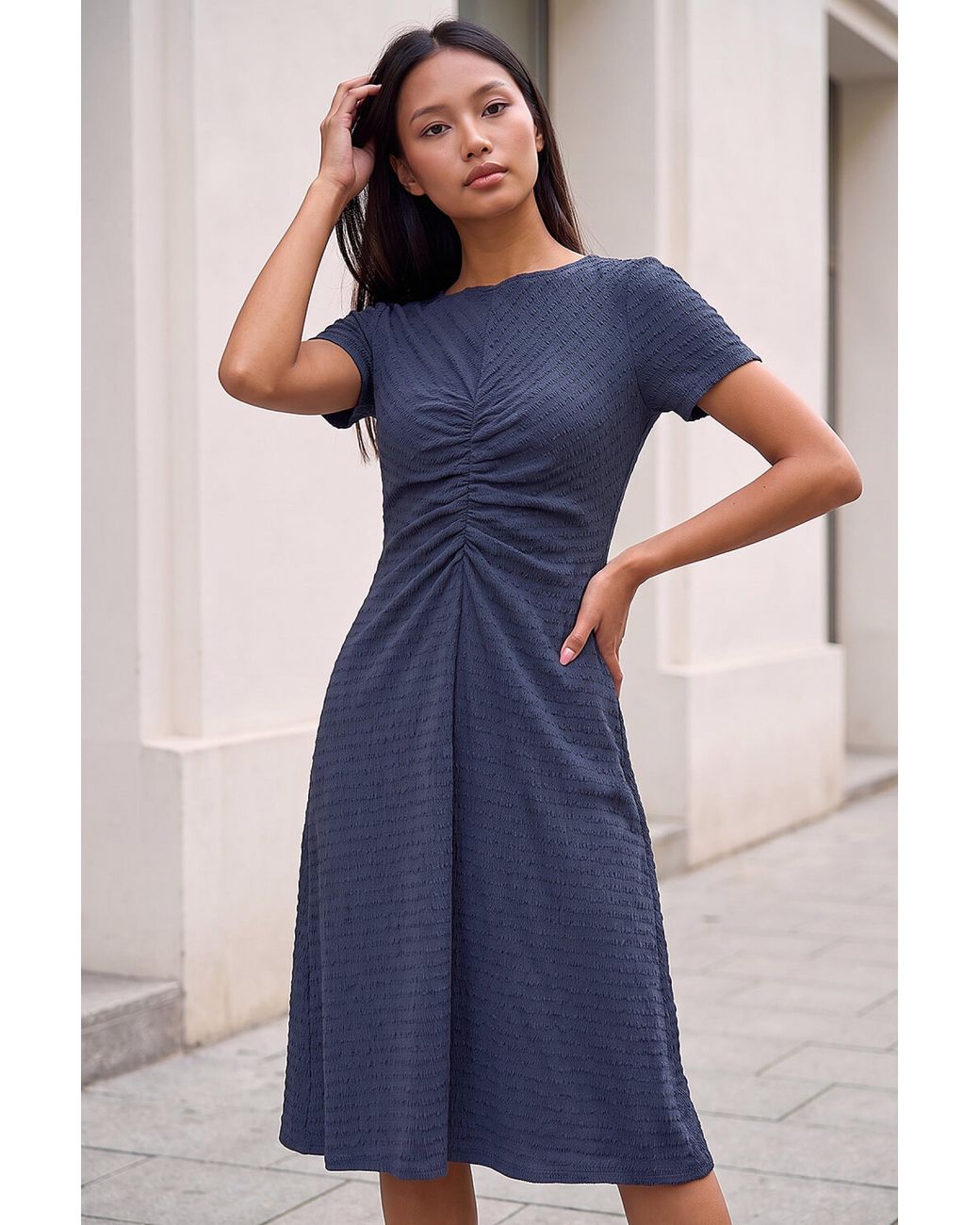 Roman Blue Petite Ruched Dress