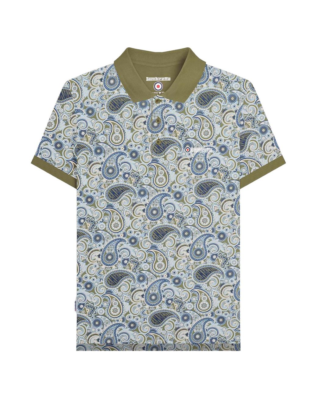 Lambretta Blue Ss25 Paisley Branded Polo Shirt Cotton for men