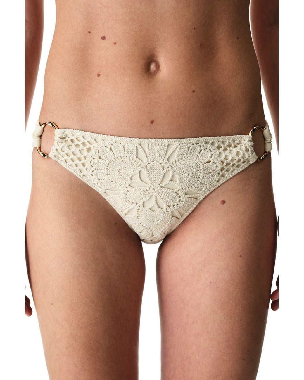 Penti Brown Rosaldi Crochetta Side Eyelet Pattern Mid-Waist Bikini Bottom