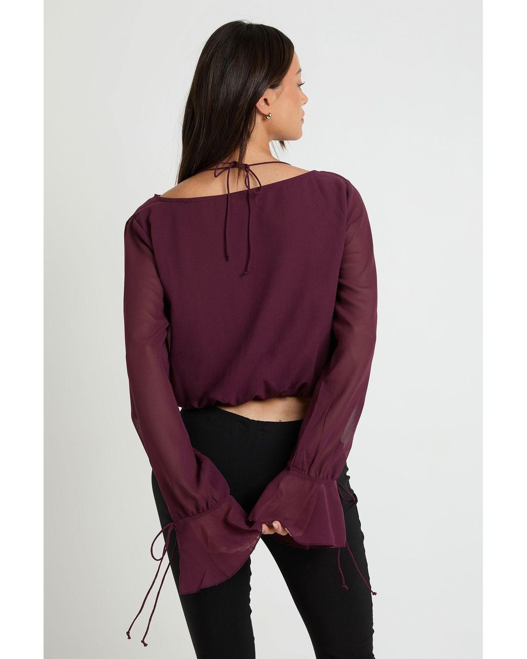 Boohoo Purple Tall Chiffon Tie Detail Draped Top