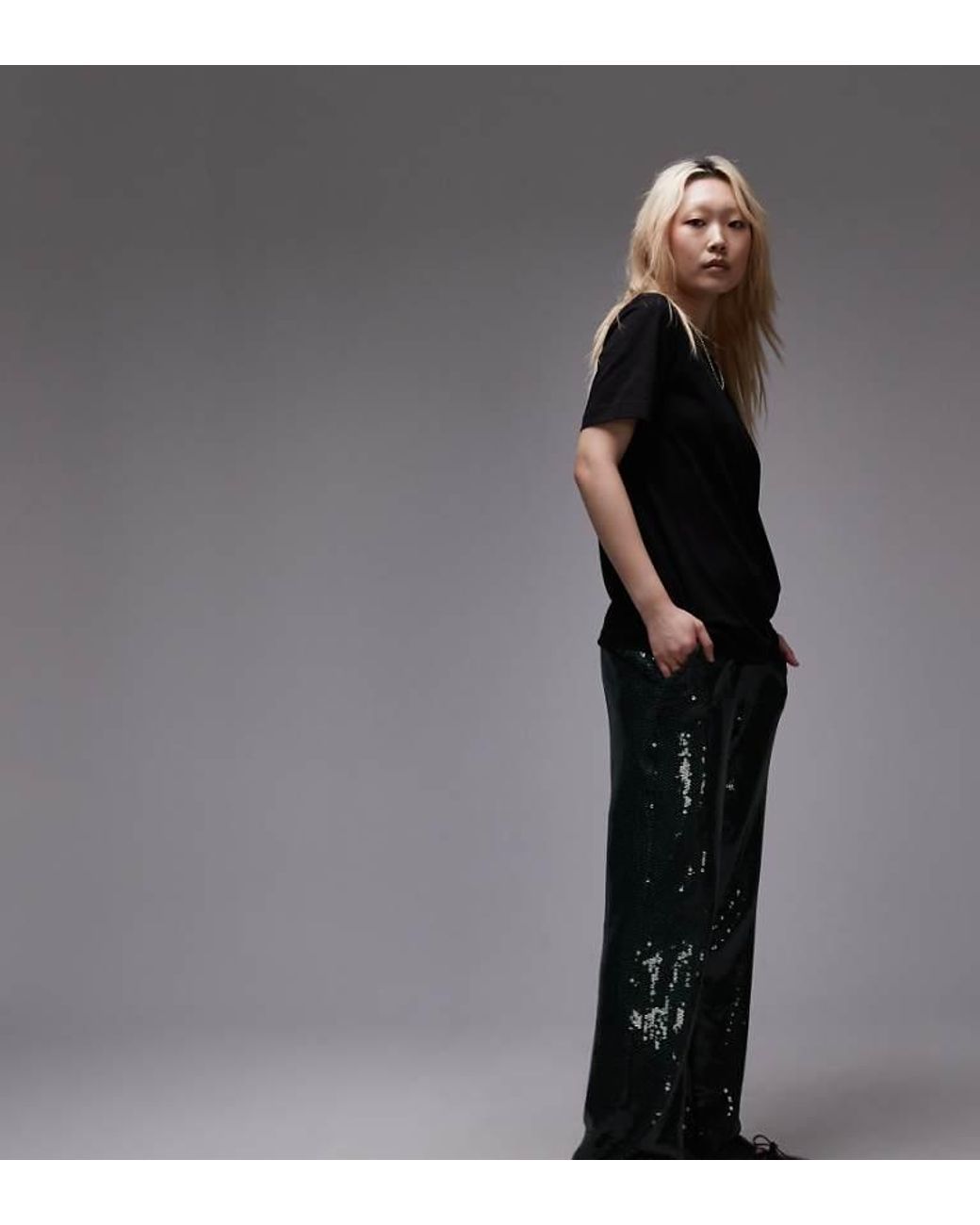 Topshop Unique Gray Sequin Tailored Trouser