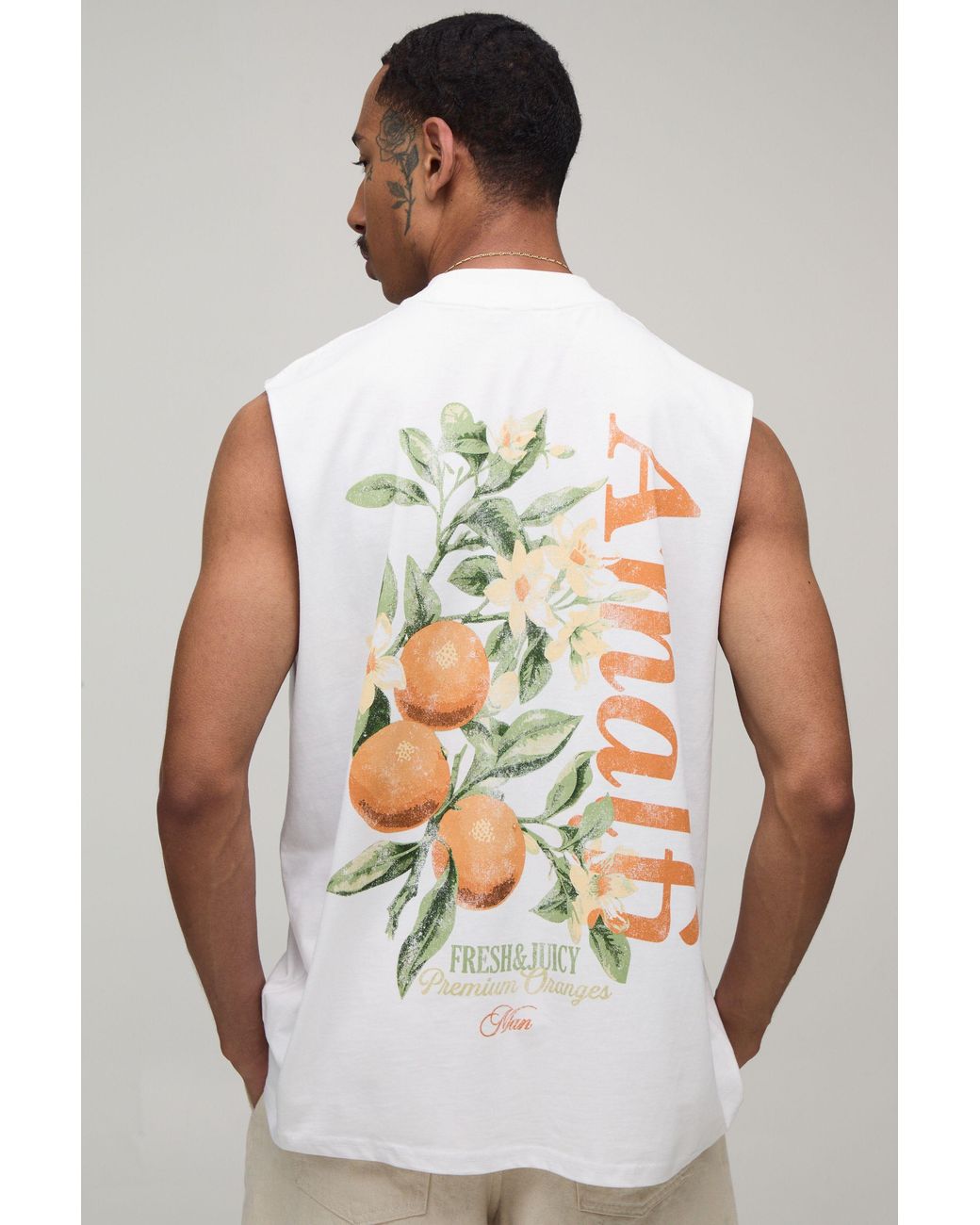 BoohooMAN White Oversized Amalfi Print Tank Cotton for men