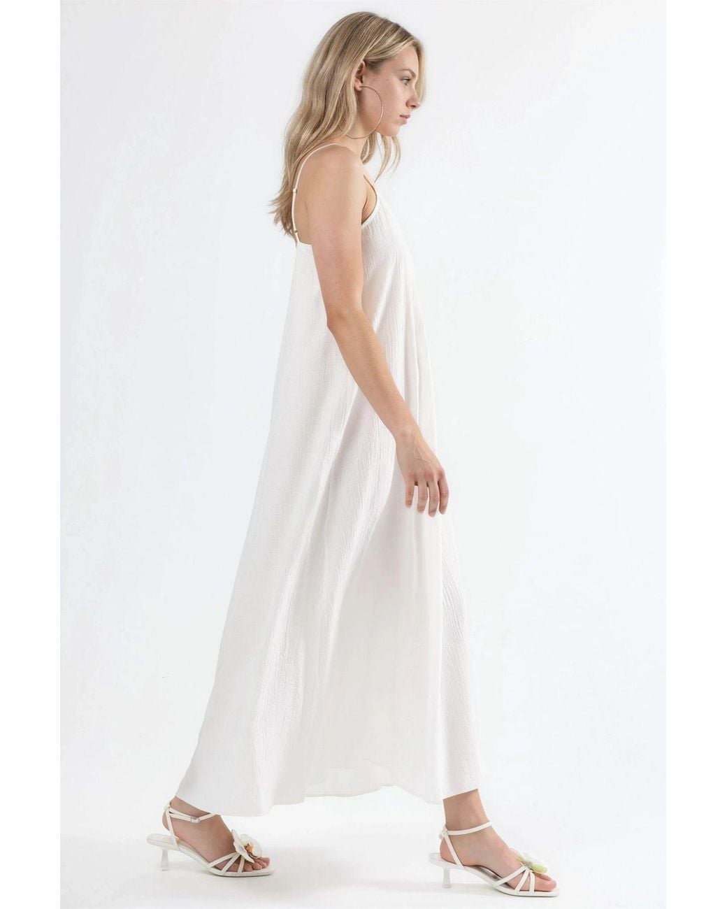 Busem White V-Neck Midi Slip Dress