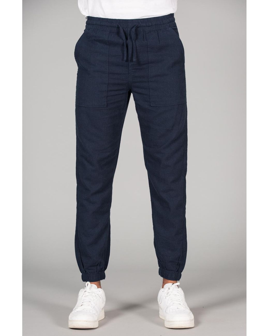Tokyo Laundry Blue Linen Blend Classic Fit Trousers for men