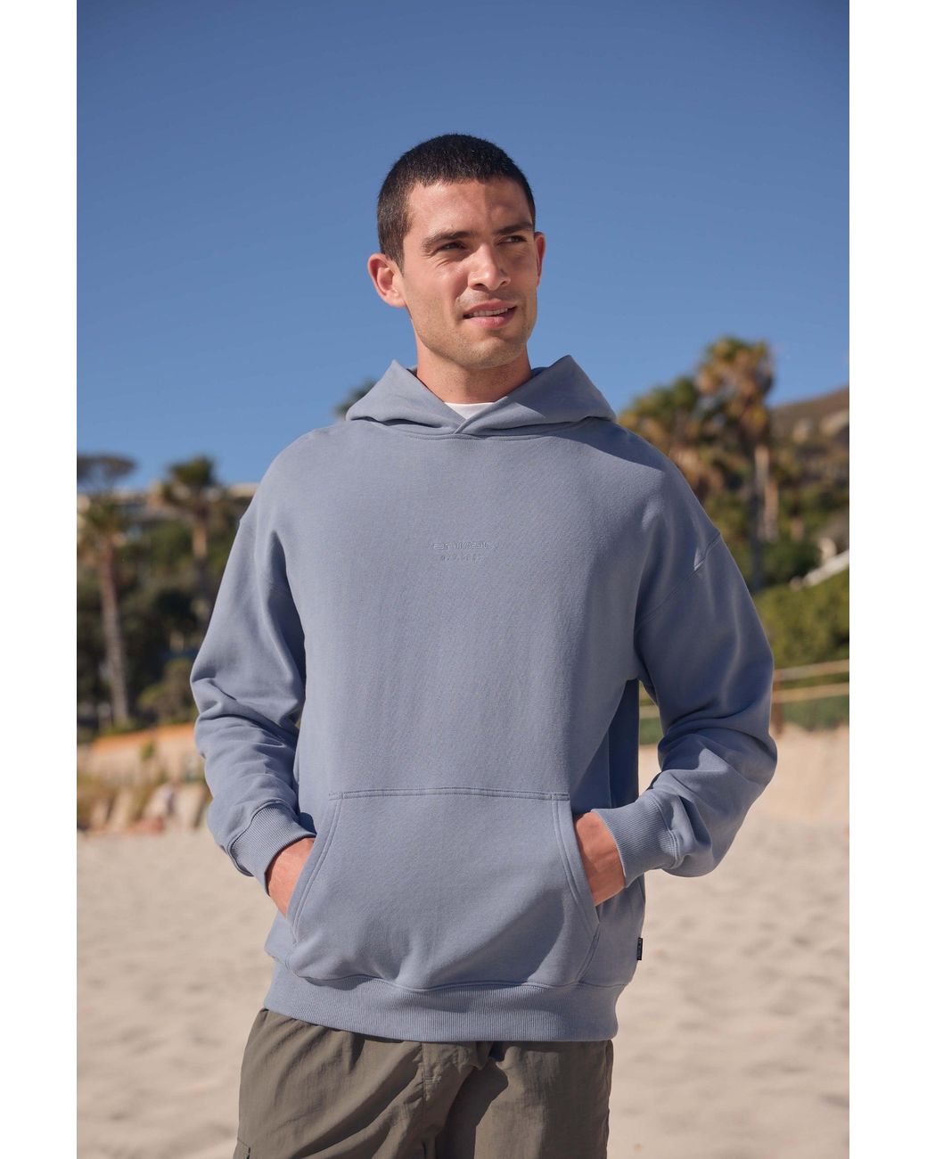 Mountain Warehouse Blue 'Icon' Logo Drop Shoulder Hoodie With Kangaroo Pocket Warm Sweatshirt Cotton for men