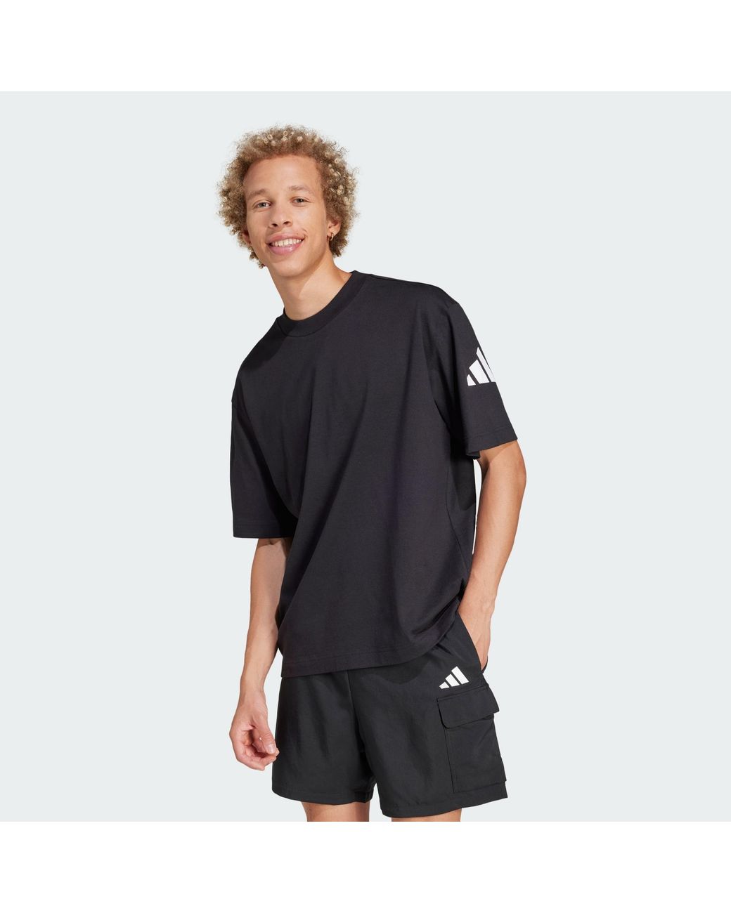 Adidas Black Essentials Loose Fit 3 Bar Logo Tee for men