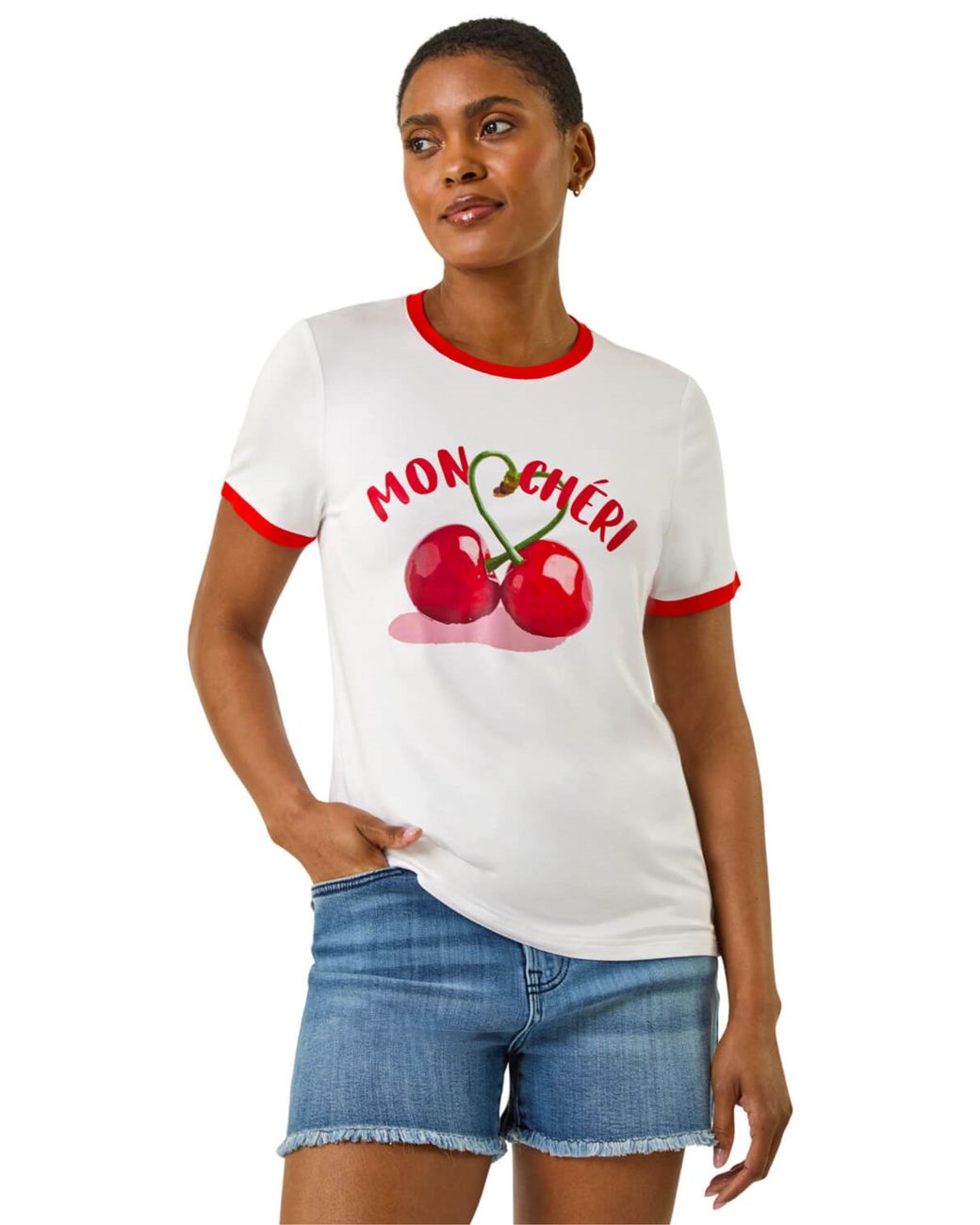 Roman Red Cherry Slogan Stretch T-Shirt
