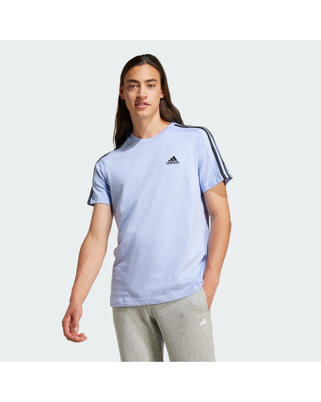 Adidas Blue Essentials Single Jersey 3-Stripes Tee for men
