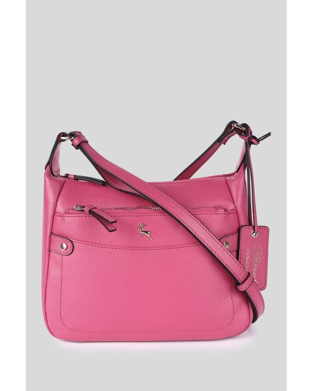 Ashwood Leather Pink 'Classico Napoli' Real Top Zip Crossbody Bag