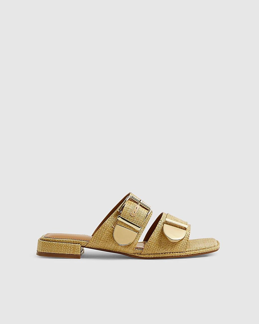 River Island Natural Sandals Raffia Flat Buckle Square Pu