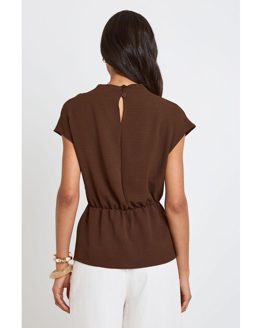 Boohoo Brown Tall Hammered Trim Cowl Neck Blouse