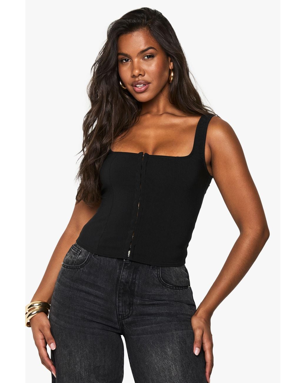Boohoo Black Hook And Eye Corset Top