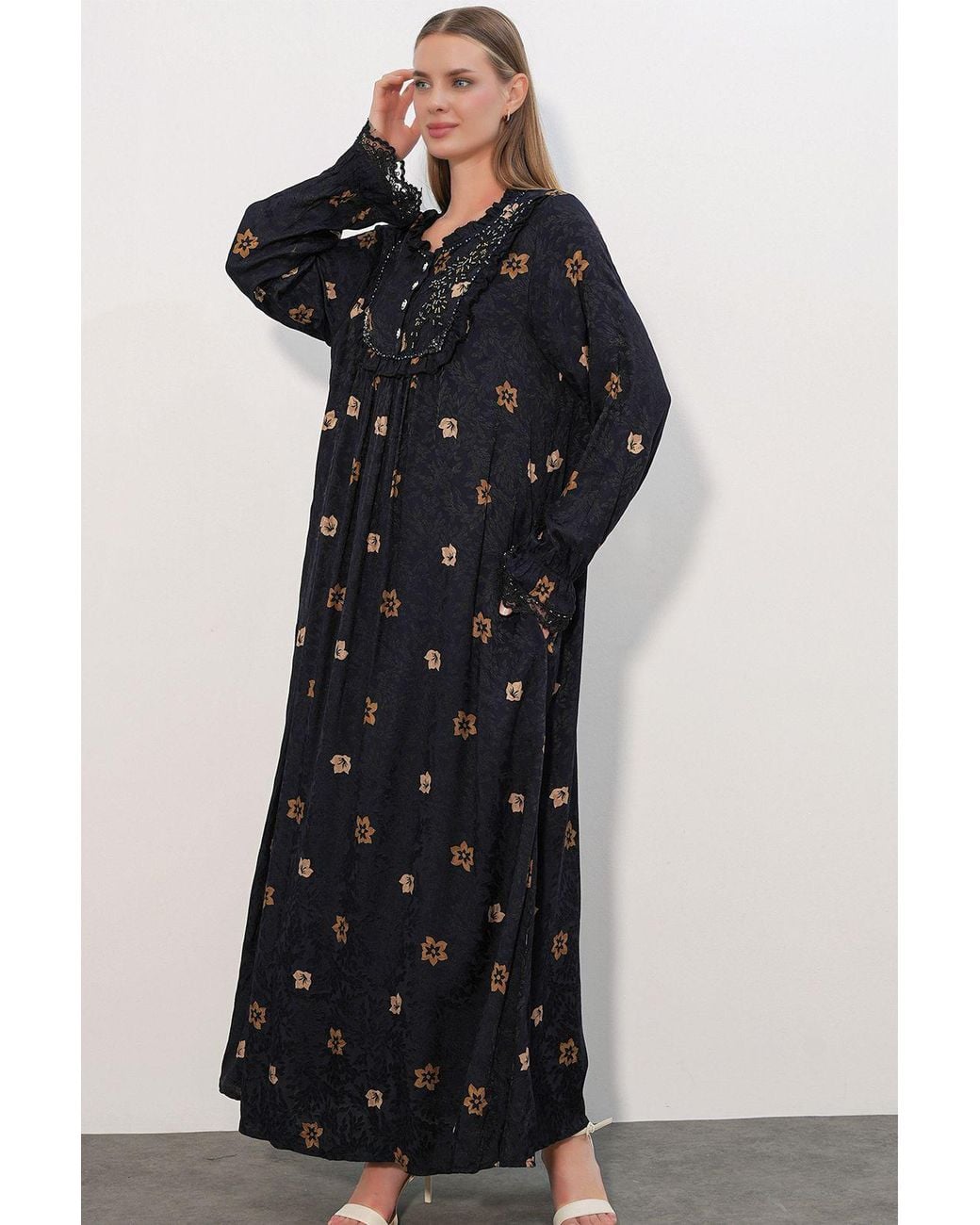 Bigdart Black Floral V-Neck Maxi Dress