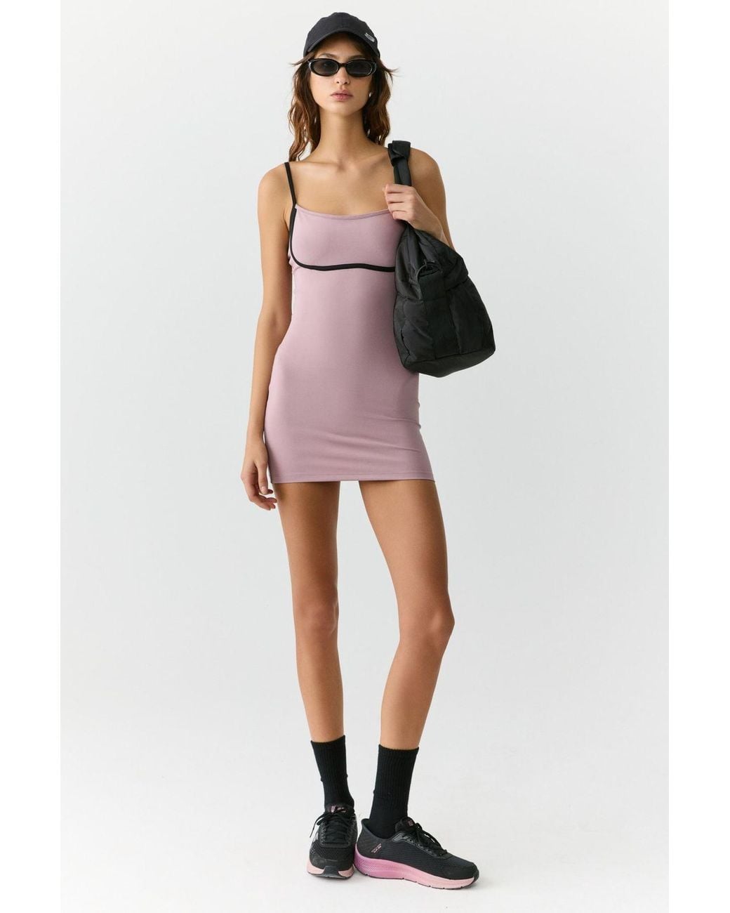 Grimelange Purple Square Neck Color Block Bodycon Dress