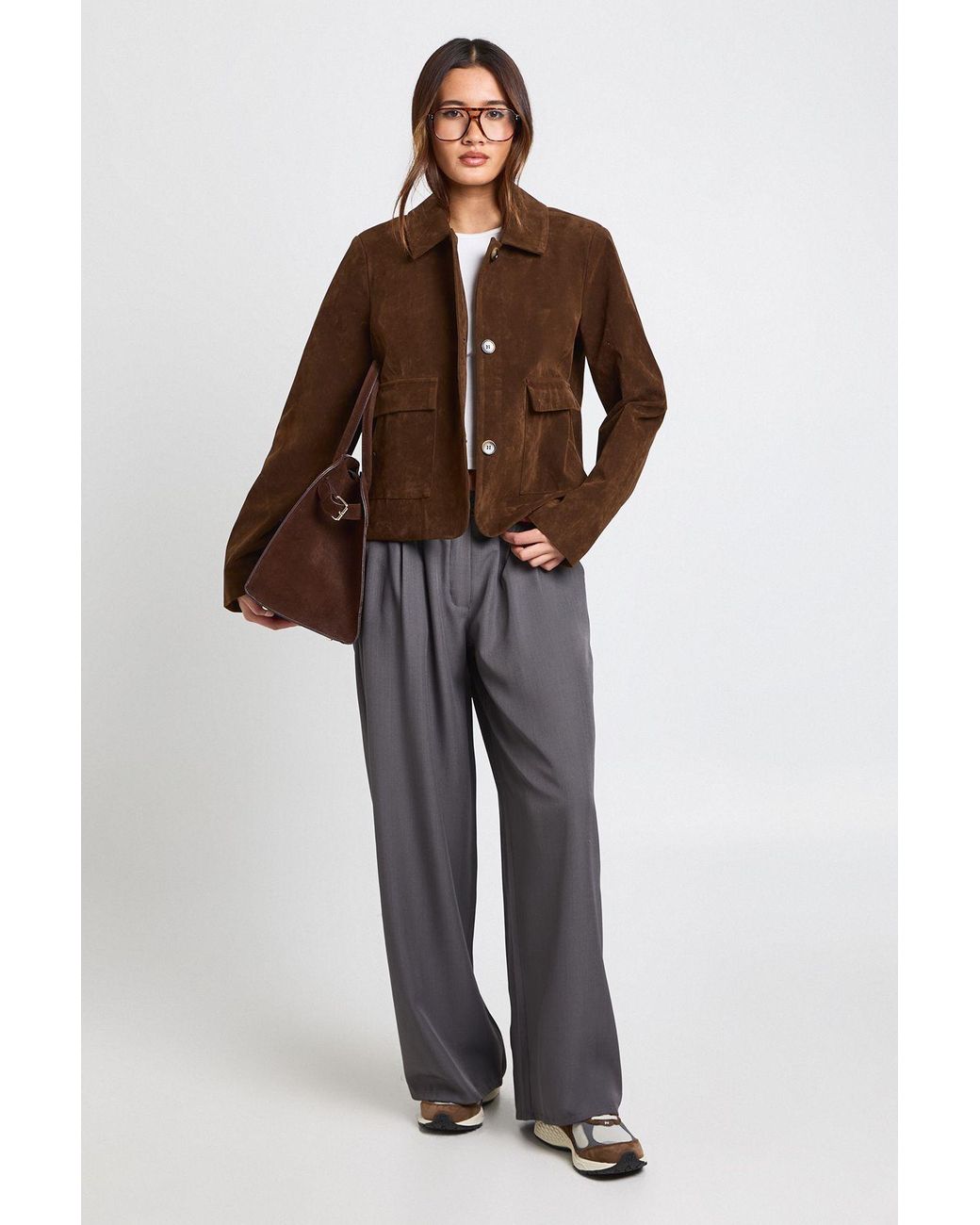 Boohoo Brown Woven Tailored Pleated Wide Leg Trouser