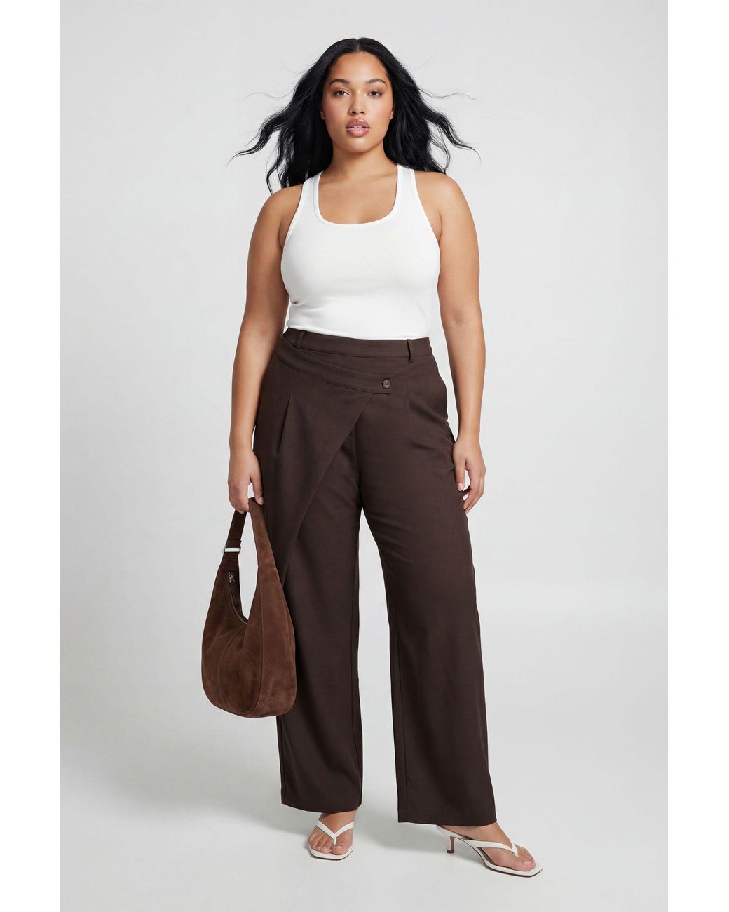 Boohoo White Plus Cross Over Waistband Balloon Trousers