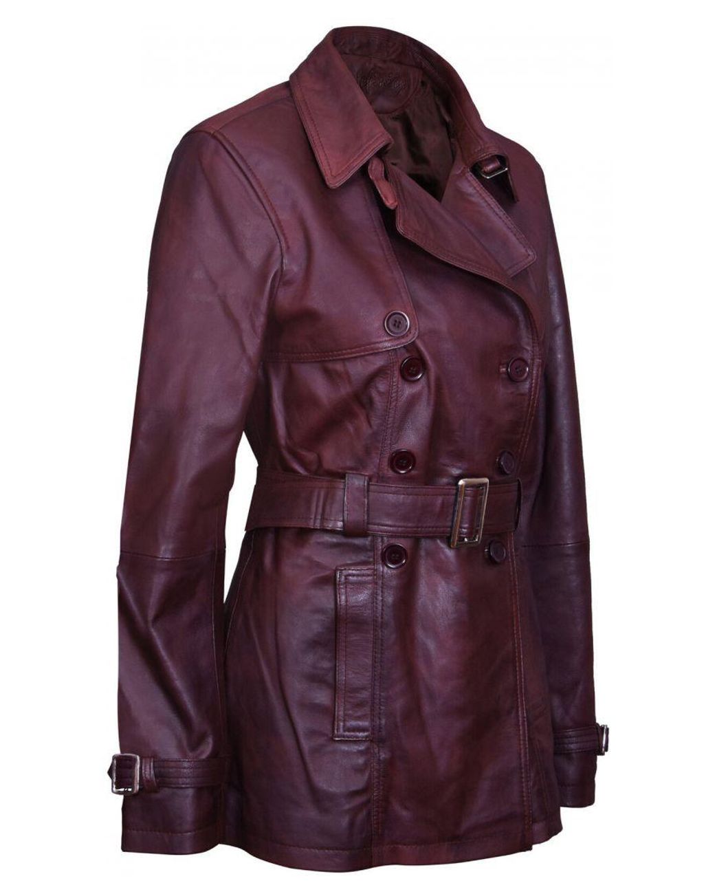 Infinity Leather Purple Mid Length Trench Coat -Oakham