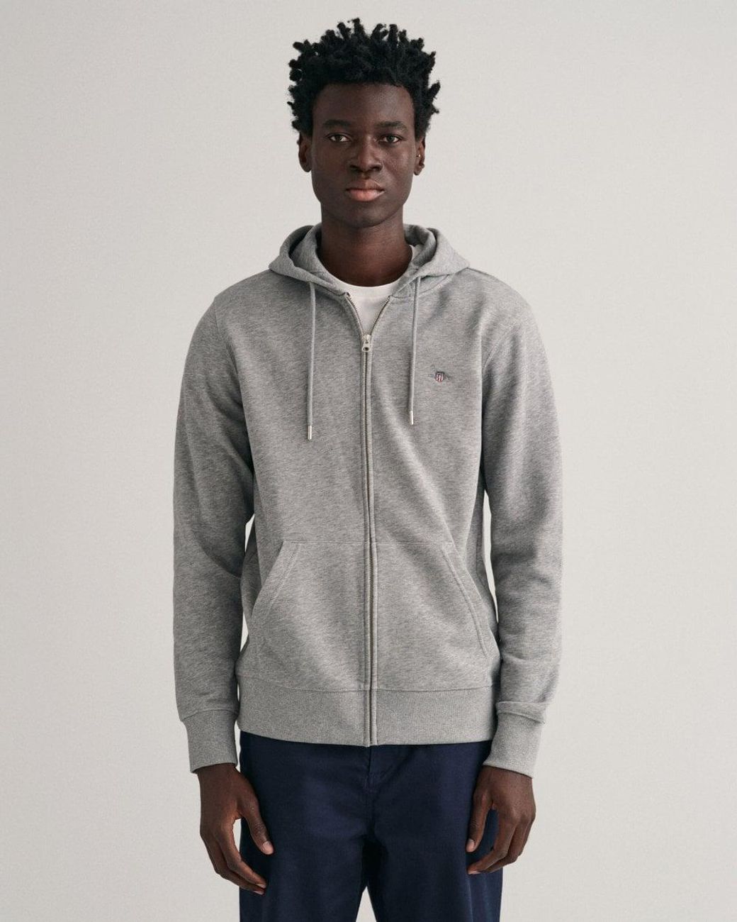 Gant Gray Regular Fit Shield Logo Full Zip Hoodie for men
