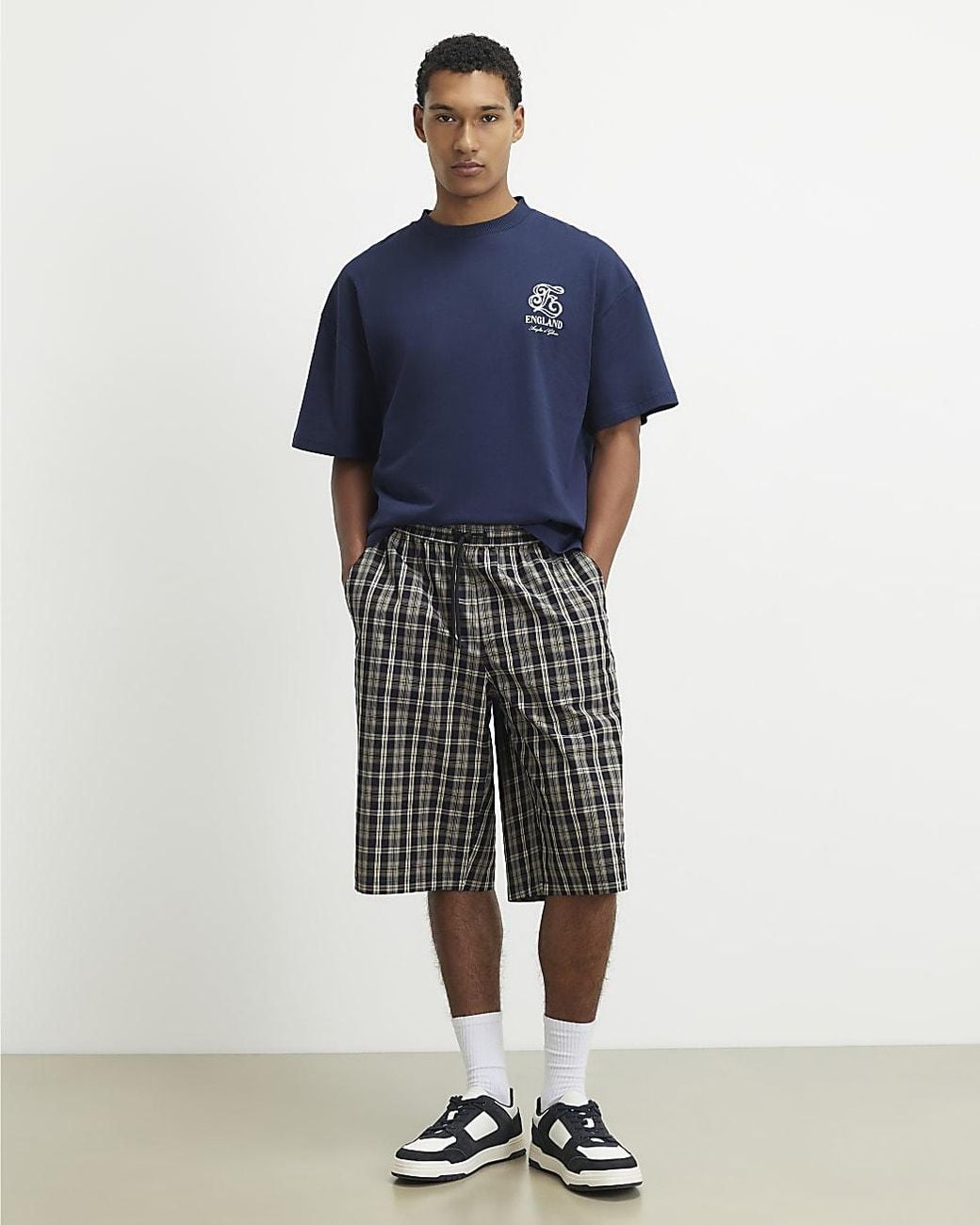 River Island Blue T-Shirt Oversized Fit England Scripty Cotton for men