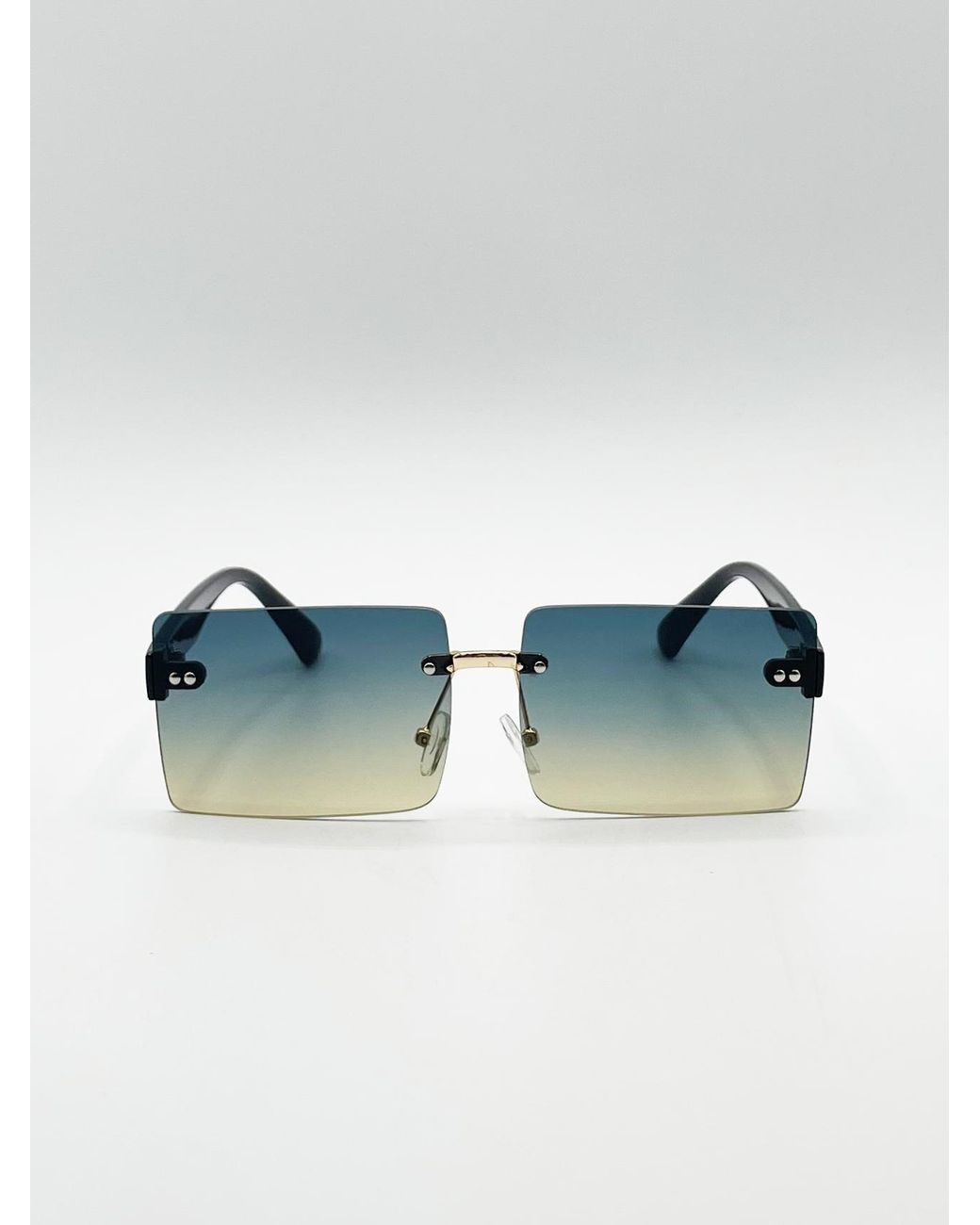 SVNX Blue Square Frameless Sunglasses With Ombre Lens Metal
