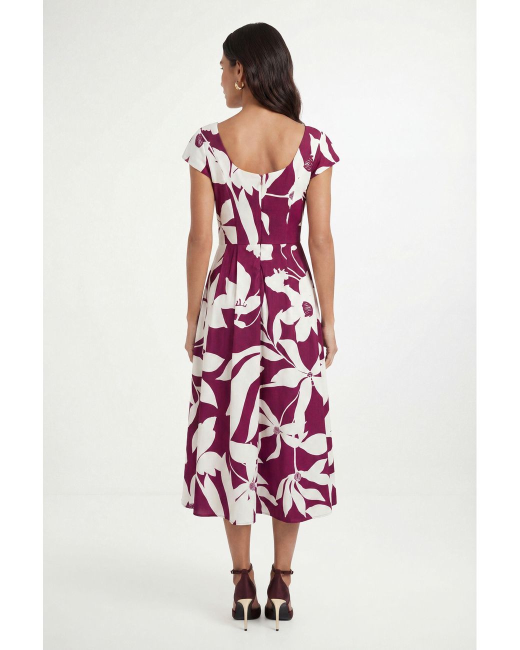 Wallis Red Floral Ottoman Fit & Flare Midi Dress