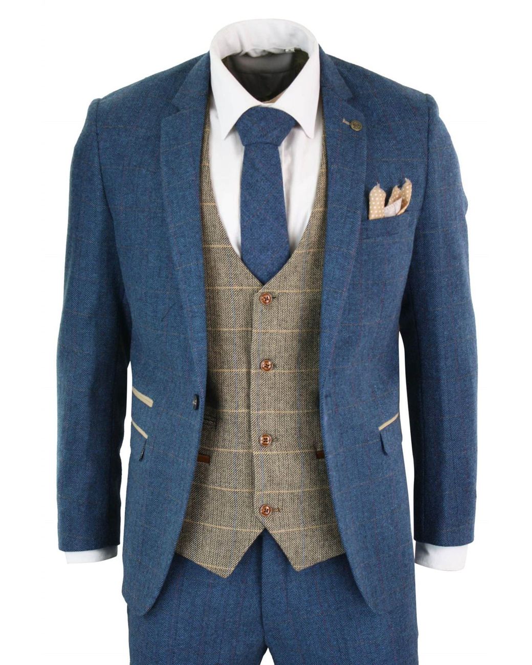 Infinity Leather Blue 3 Piece Tweed Vintage Suit for men