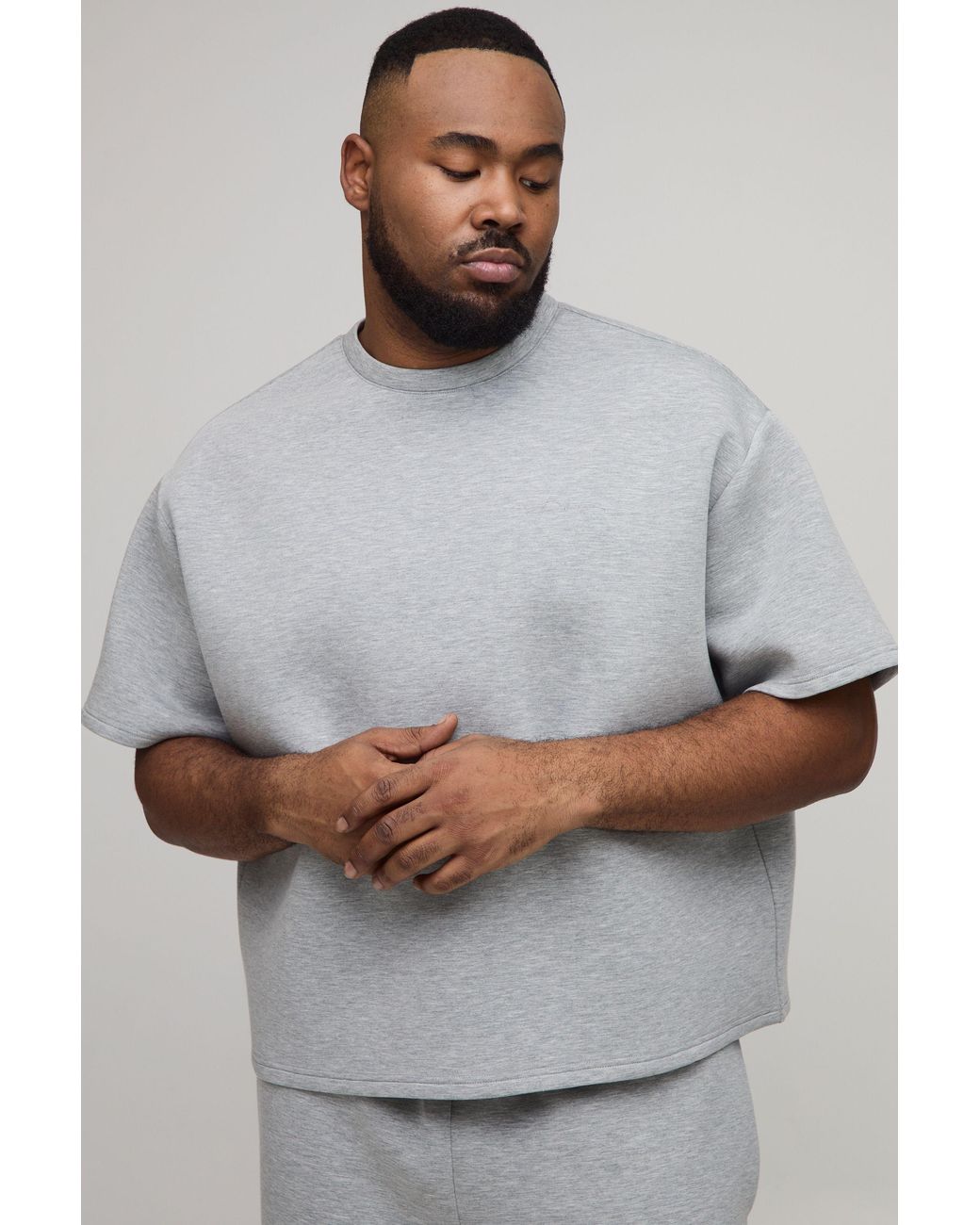 BoohooMAN Gray Plus Oversized Boxy Scuba Marl T-Shirt for men