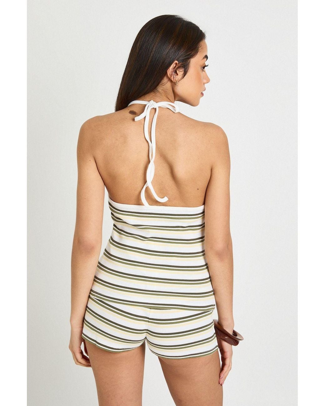 Boohoo Yellow Striped Rib Mini Short