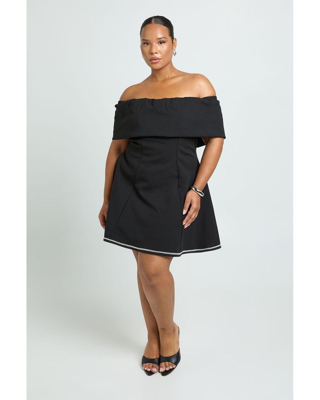 Boohoo Black Plus Structured Diamante Bardot Skater Dress