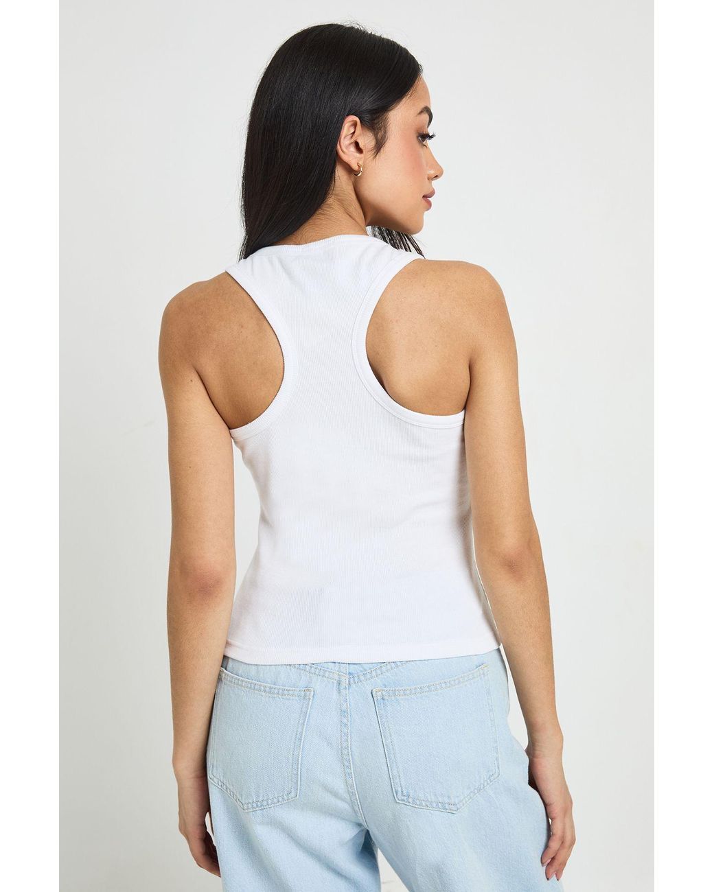 Boohoo White Racer Back V Neck Ribbed Vest