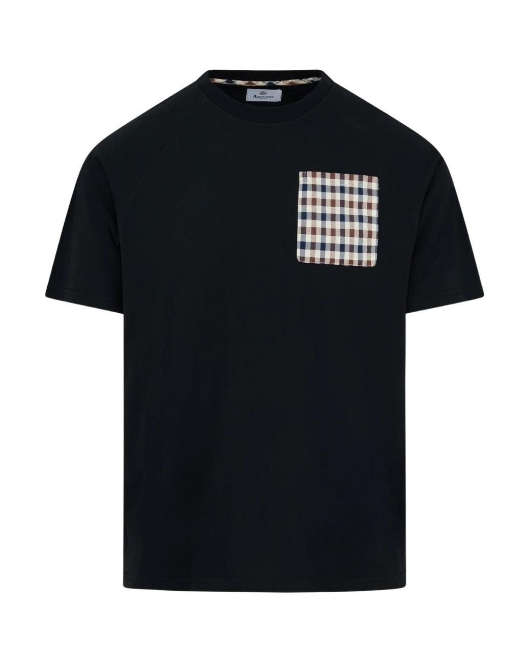 Aquascutum Black Active Raglan Check Pocket T-Shirt Cotton for men
