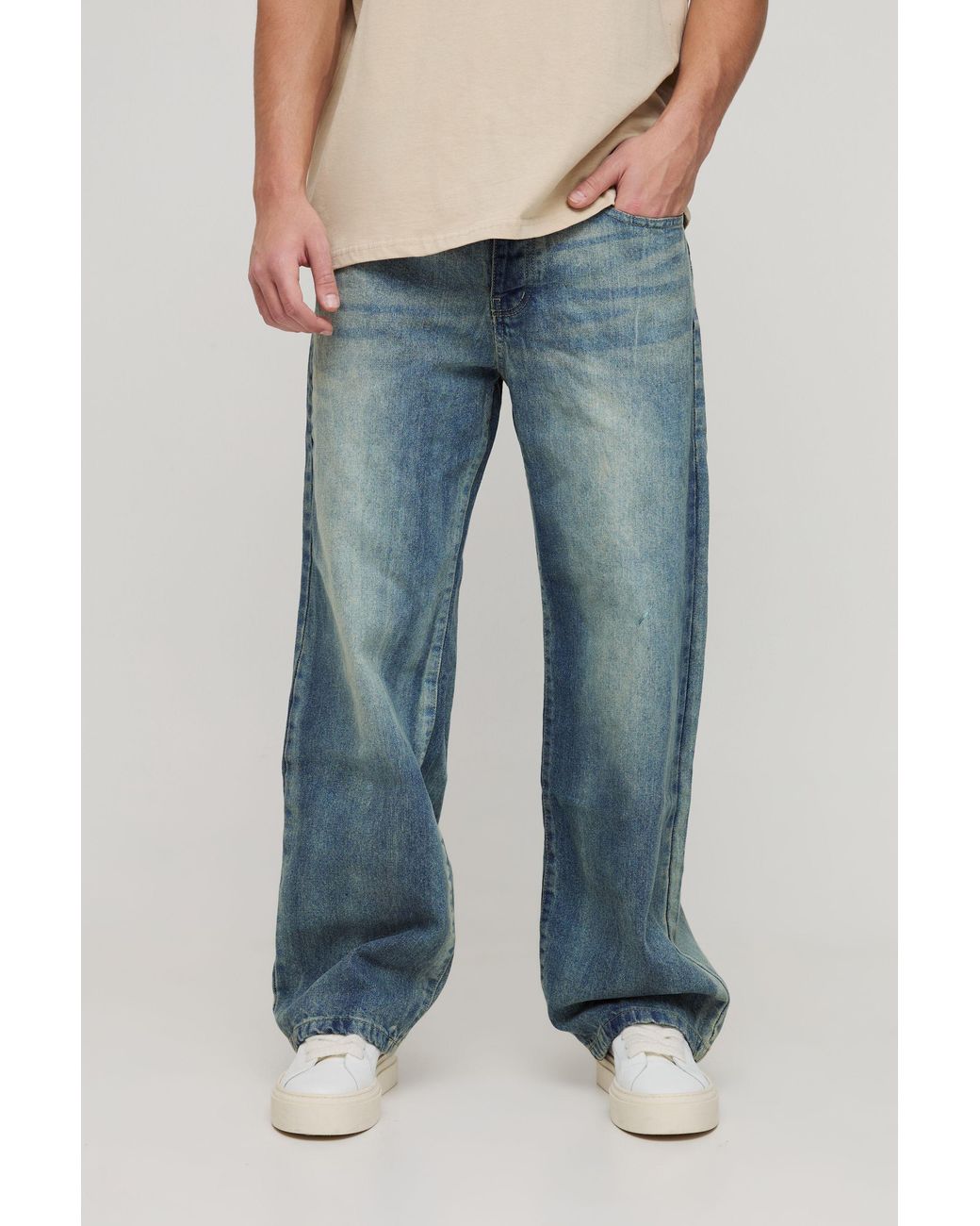 BoohooMAN Blue Baggy Rigid Washed Jeans for men