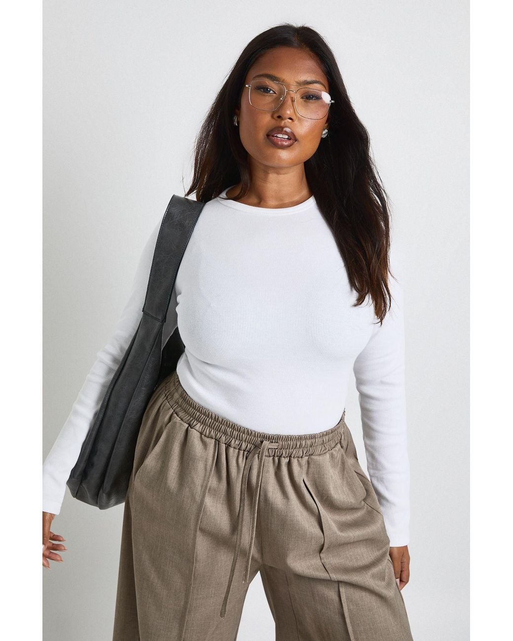 Boohoo White Plus Basic Rib Long Sleeve Fitted Longline Top