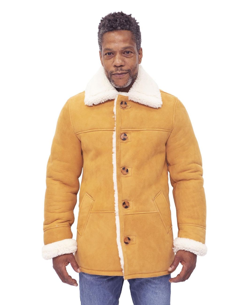 Infinity Leather Orange Classic Sheepskin Car Coat-Auburn for men