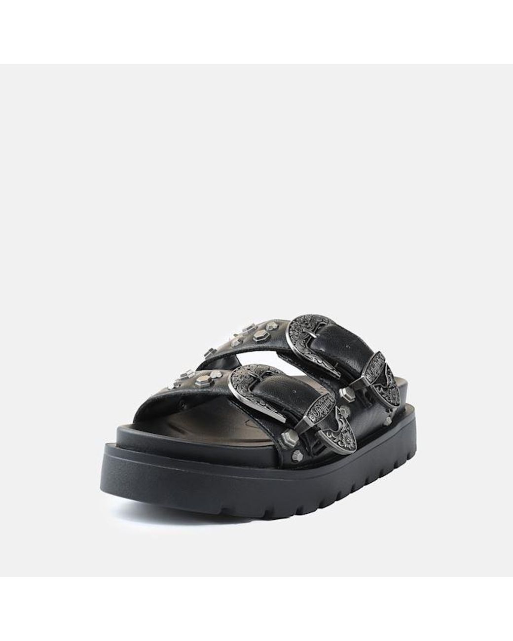 Buffalo Black Raya Ari West Leather Sandals