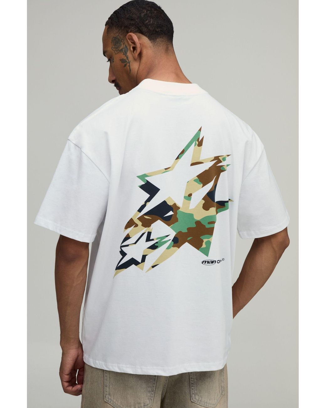 BoohooMAN Gray Oversized Star Camo Print T-Shirt Cotton for men