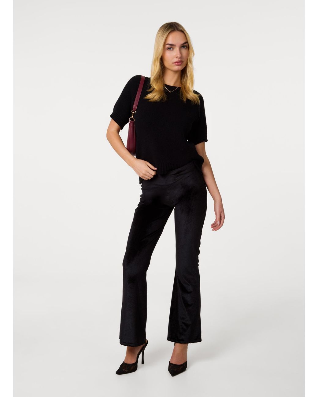 Pink Vanilla Black Velvet Flare Trousers