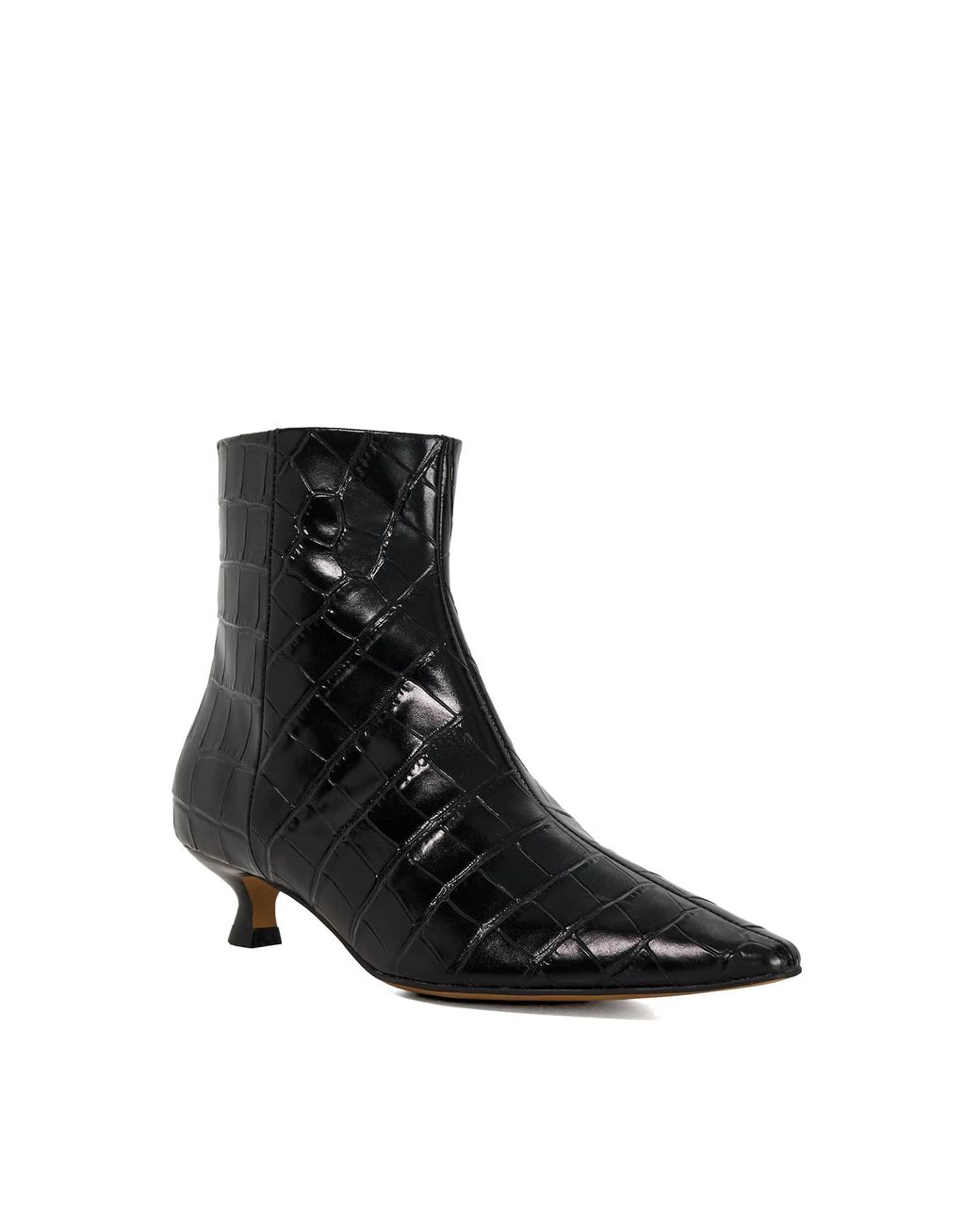 Dune Black Odore Leather Kitten Heel Ankle Boots